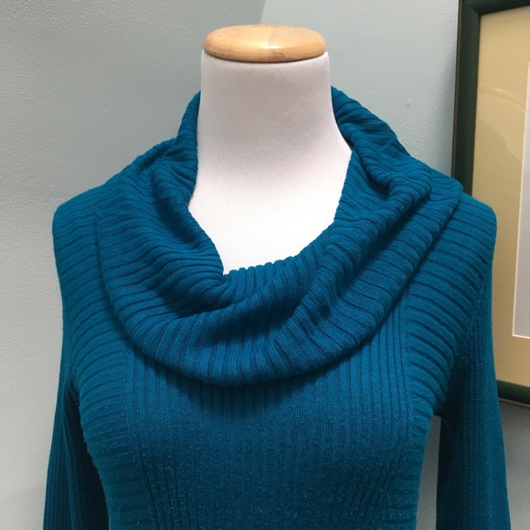 New Directions Blue Cowl Neck Sweater - Picture 2 of 8